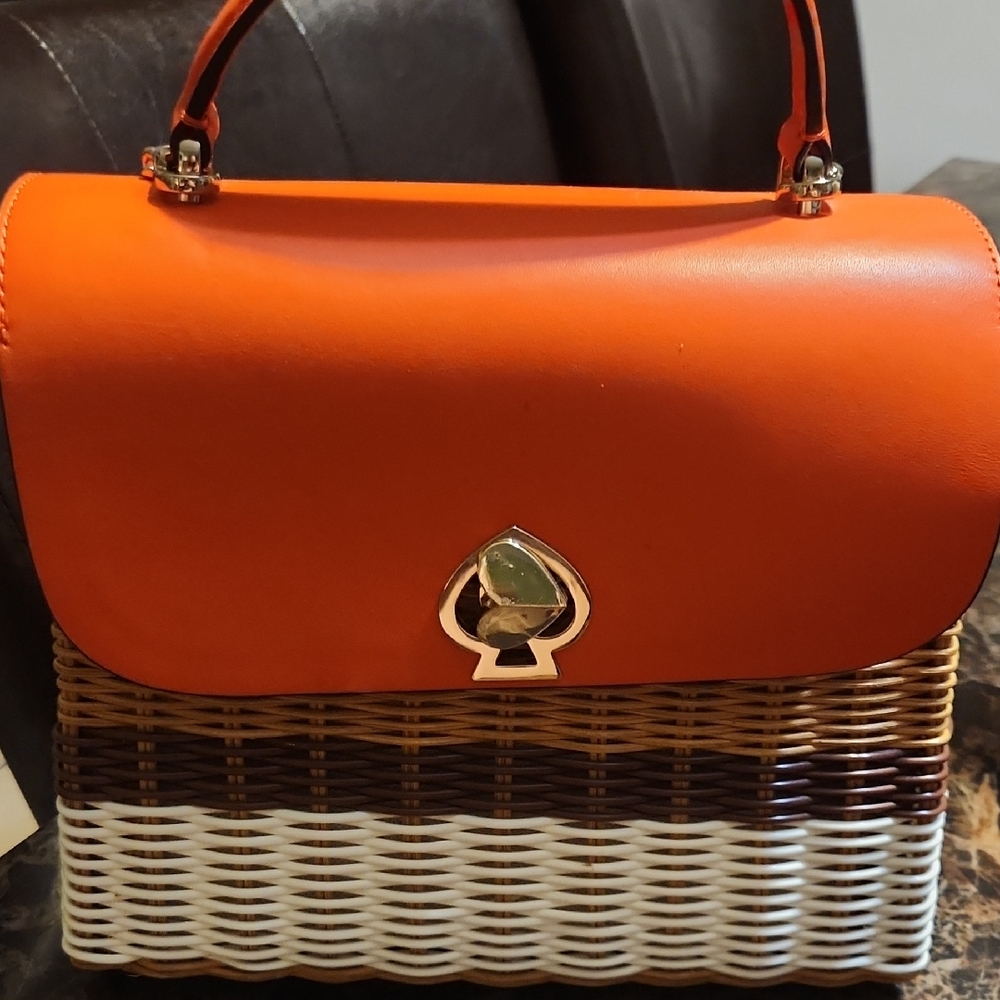 Kate Spade Orange and Brown Wicker Shoulder Bag